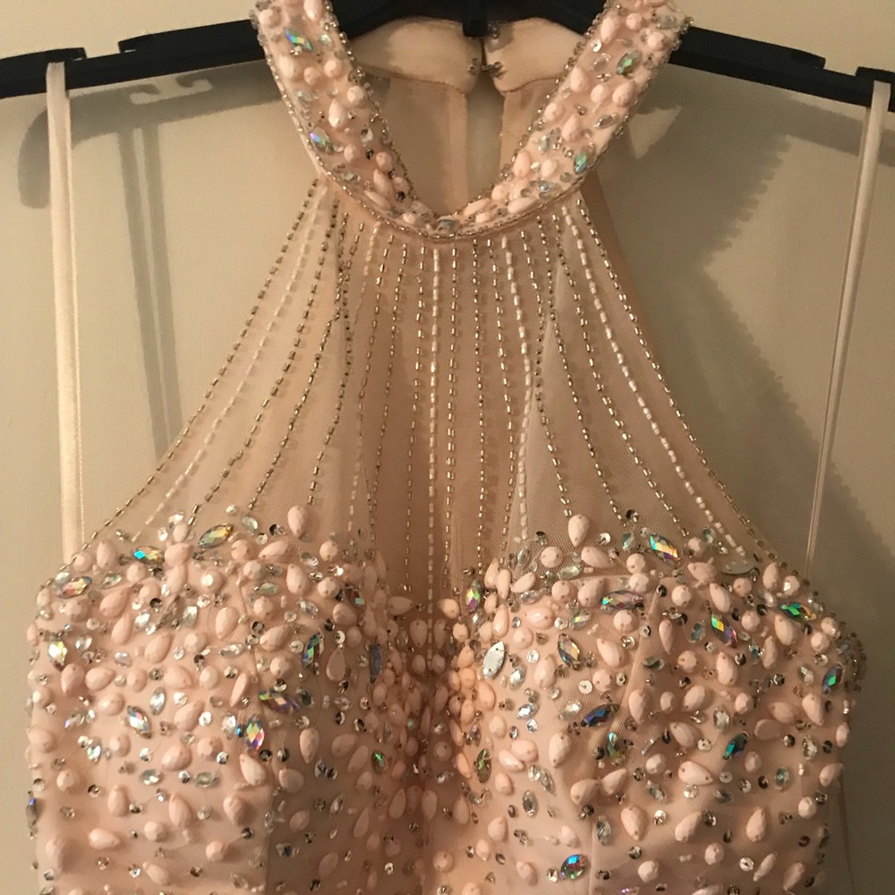 pink 2 piece prom dress